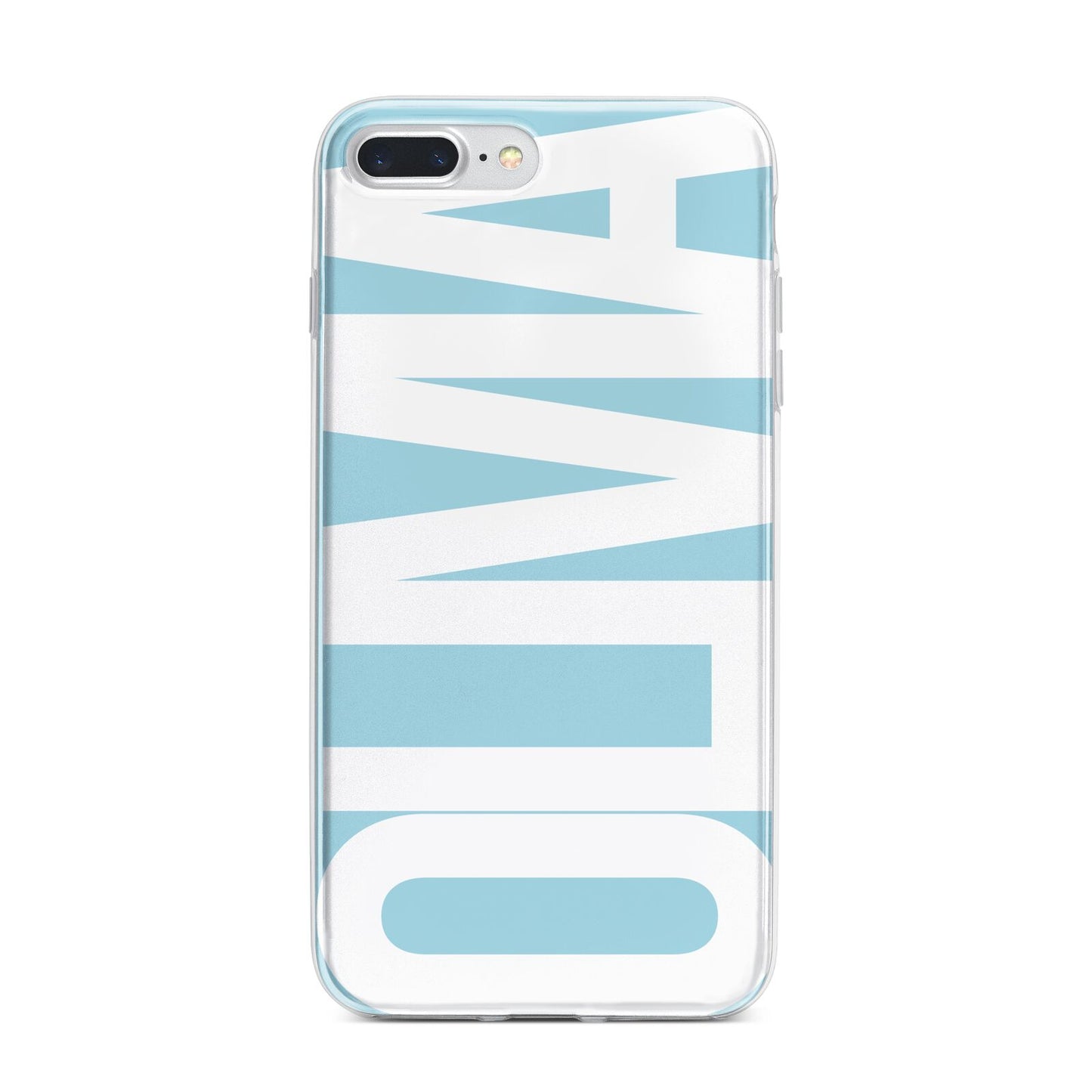 Light Blue with Bold White Name iPhone 7 Plus Bumper Case on Silver iPhone