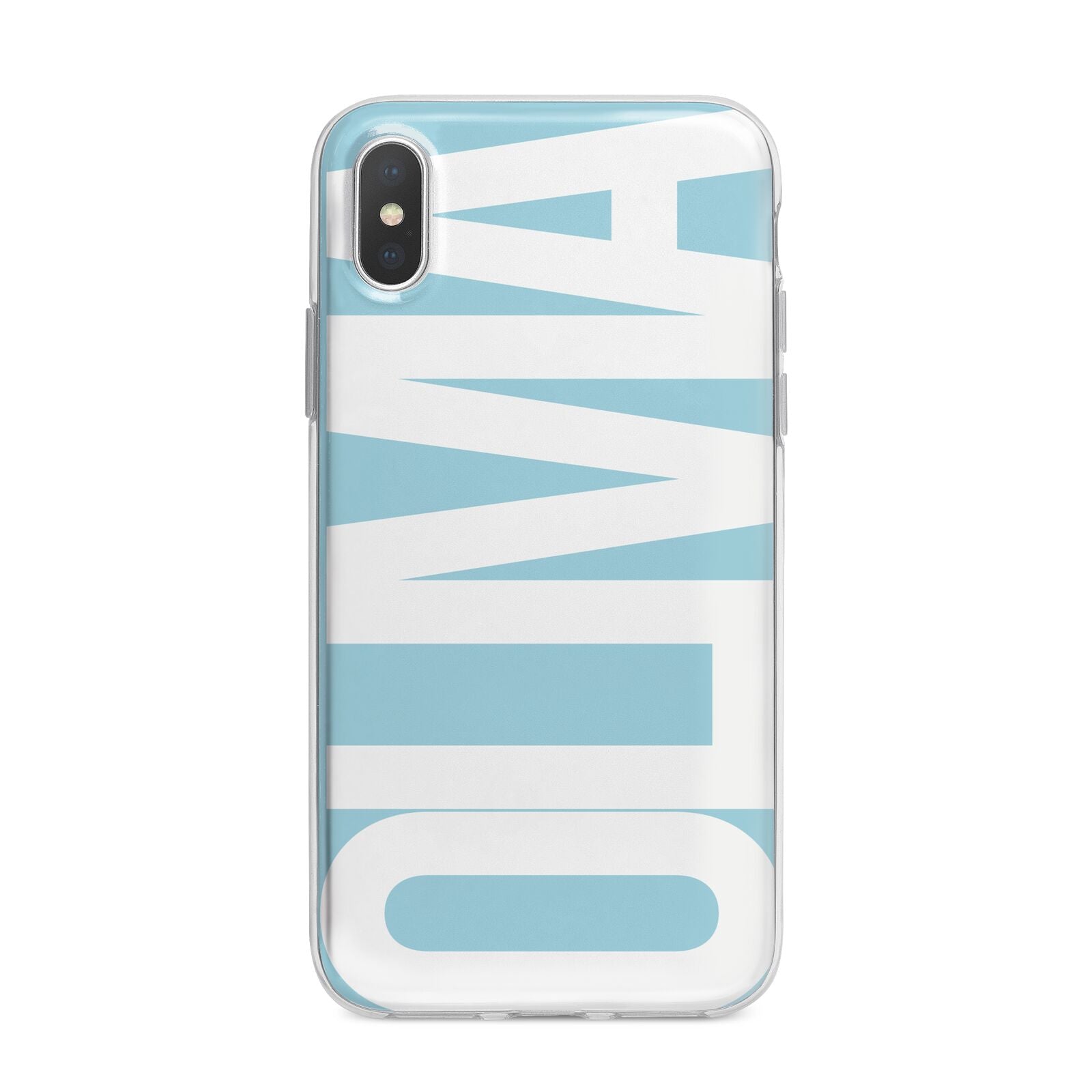 Light Blue with Bold White Name iPhone X Bumper Case on Silver iPhone Alternative Image 1