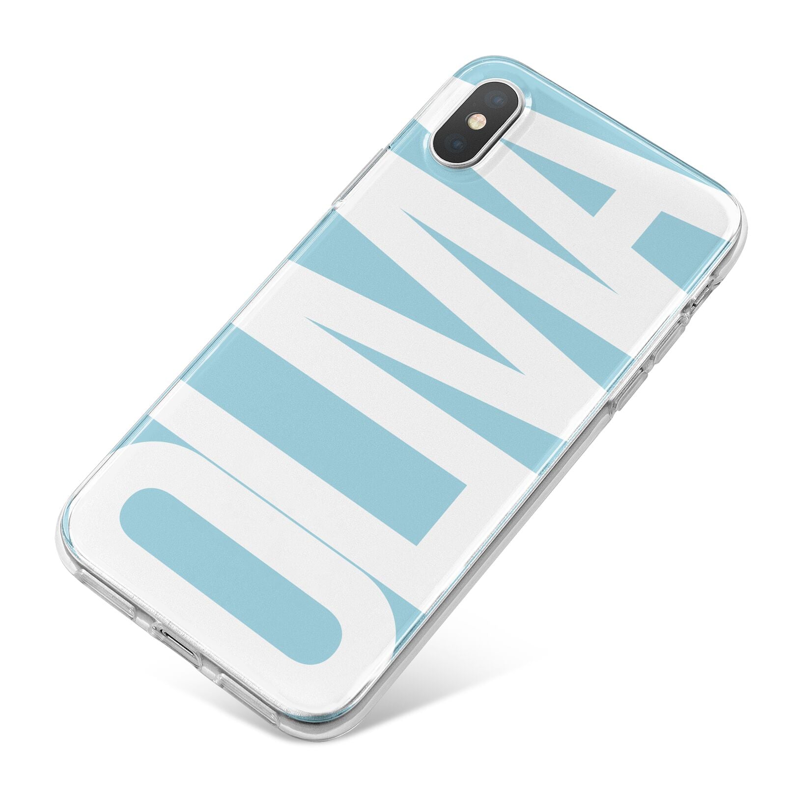 Light Blue with Bold White Name iPhone X Bumper Case on Silver iPhone