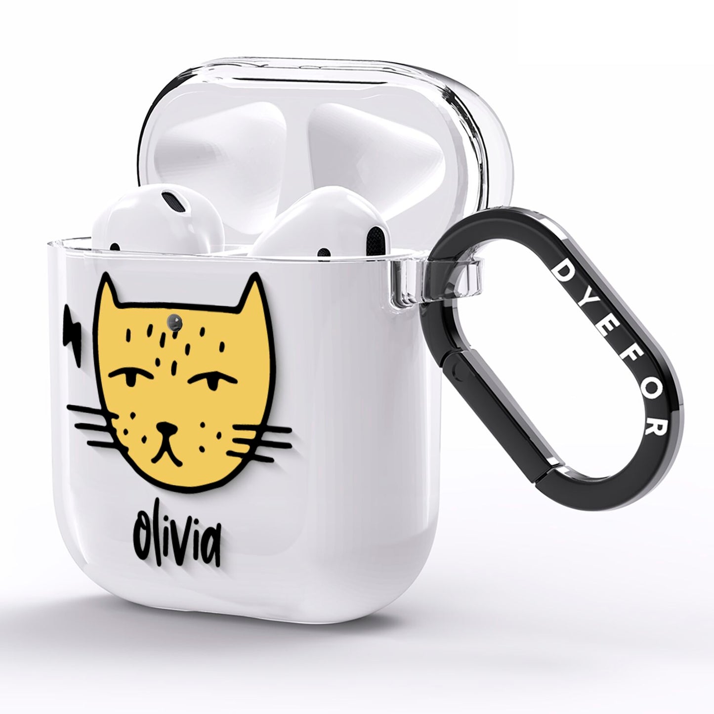 Lightning Cat Face Custom AirPods Clear Case Side Image