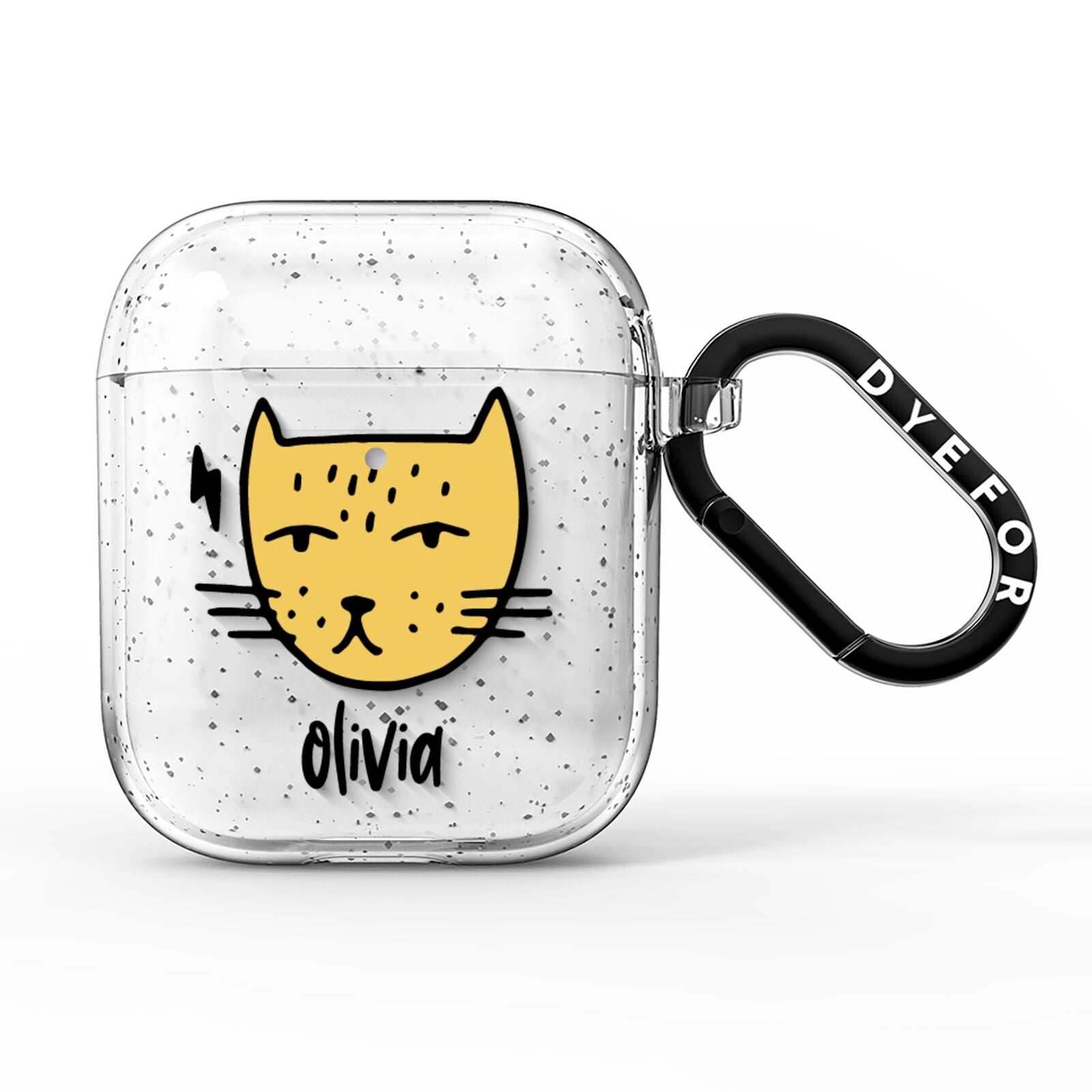 Lightning Cat Face Custom AirPods Glitter Case