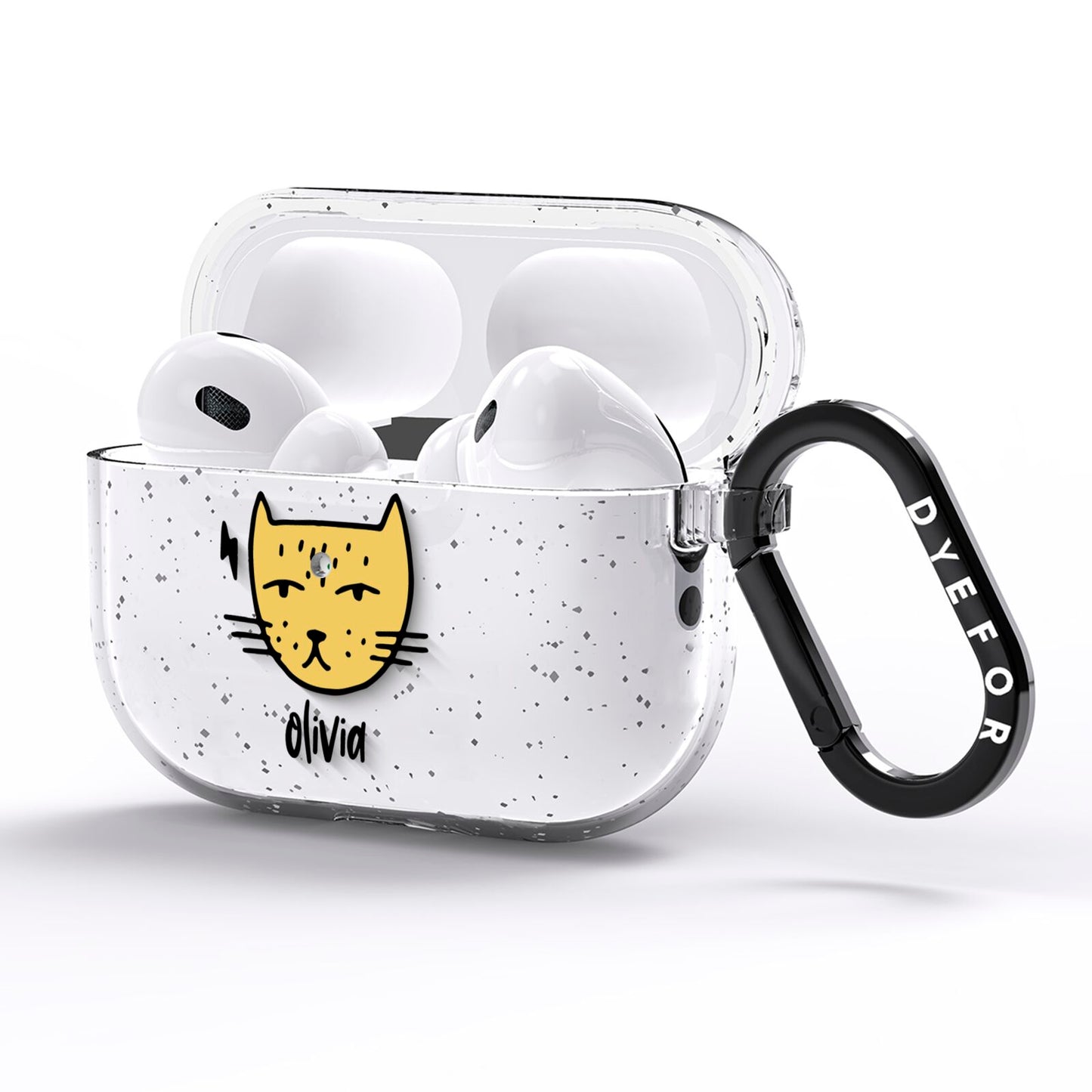 Lightning Cat Face Custom AirPods Pro Glitter Case Side Image