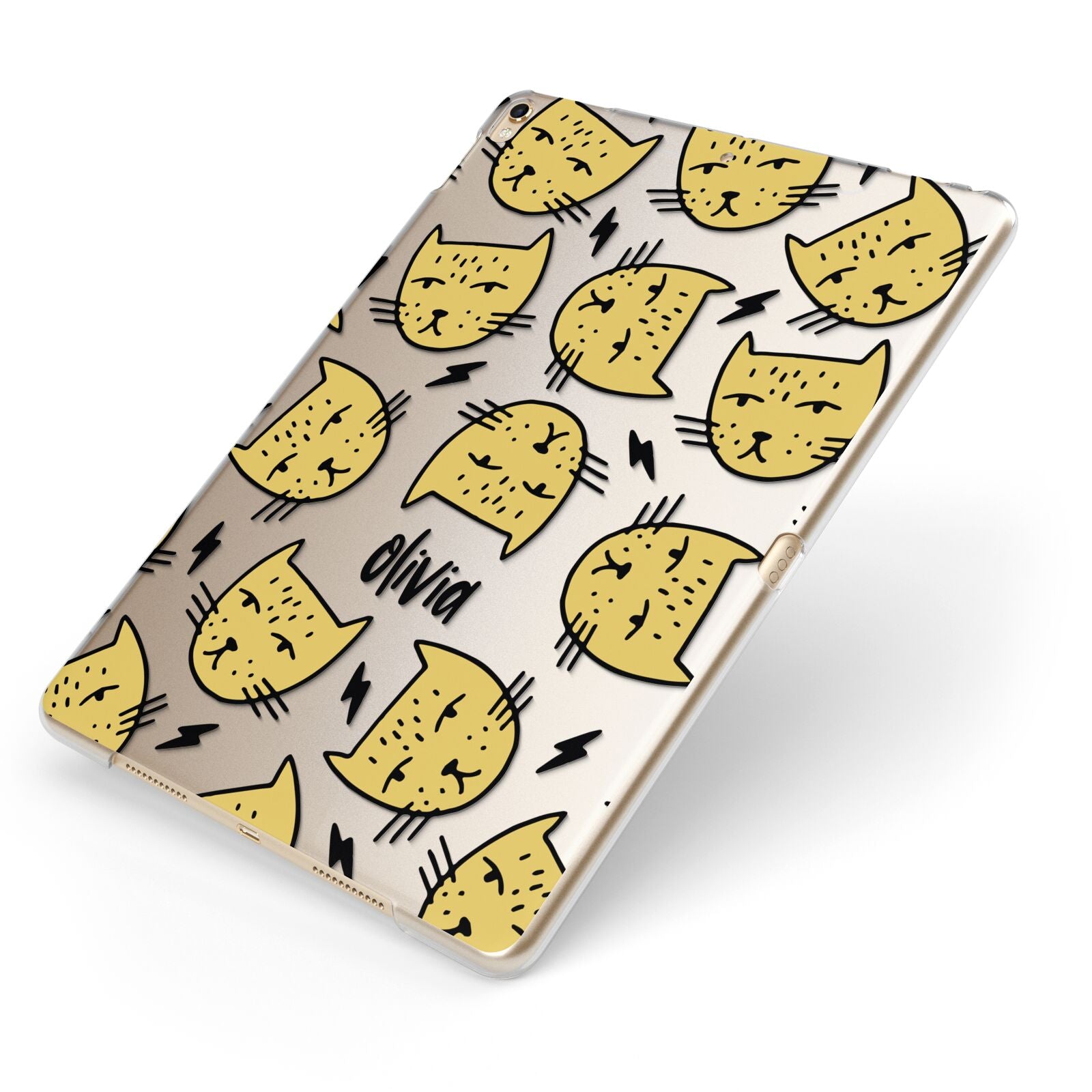 Lightning Cat Face Custom Apple iPad Case on Gold iPad Side View