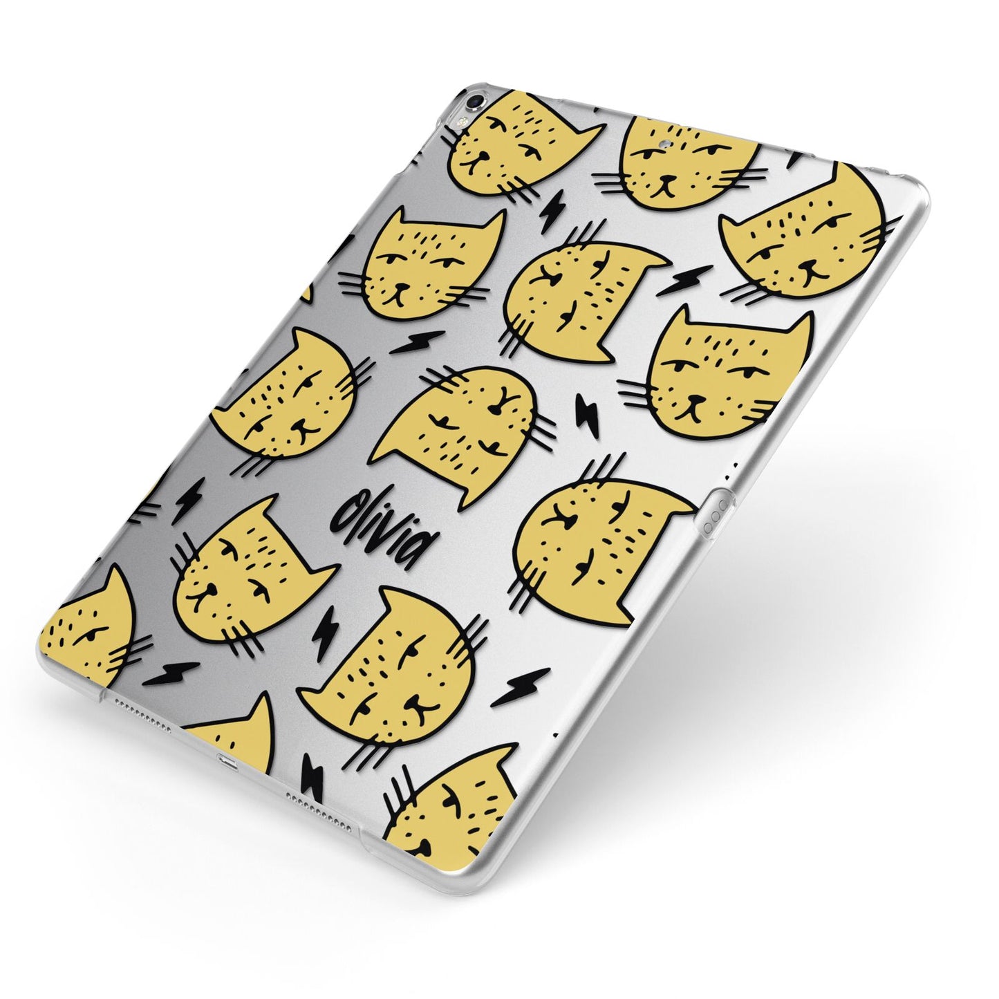 Lightning Cat Face Custom Apple iPad Case on Silver iPad Side View