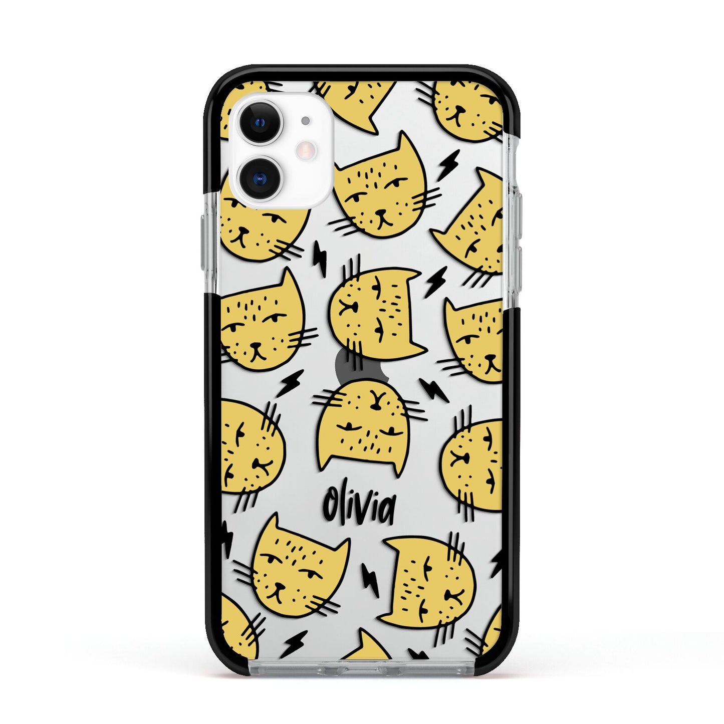 Lightning Cat Face Custom Apple iPhone 11 in White with Black Impact Case