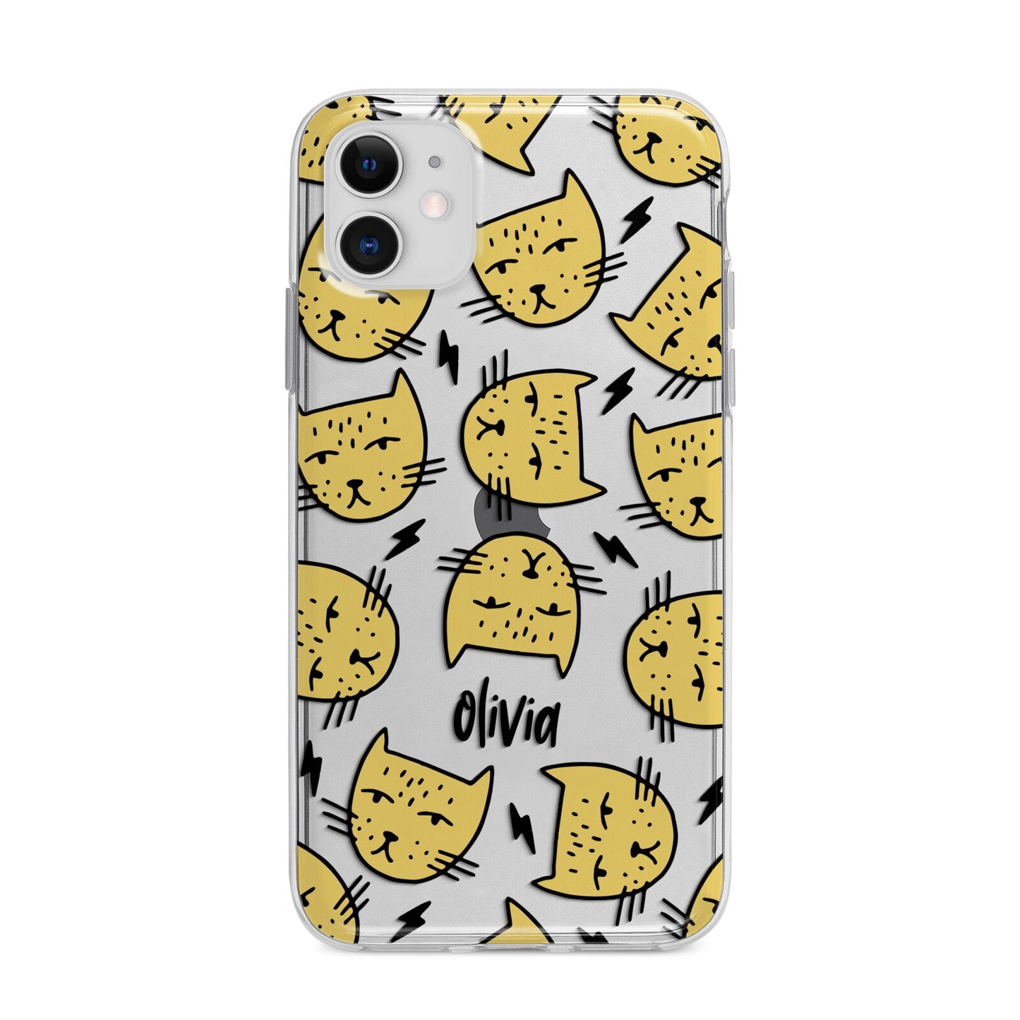 Lightning Cat Face Custom Apple iPhone 11 in White with Bumper Case