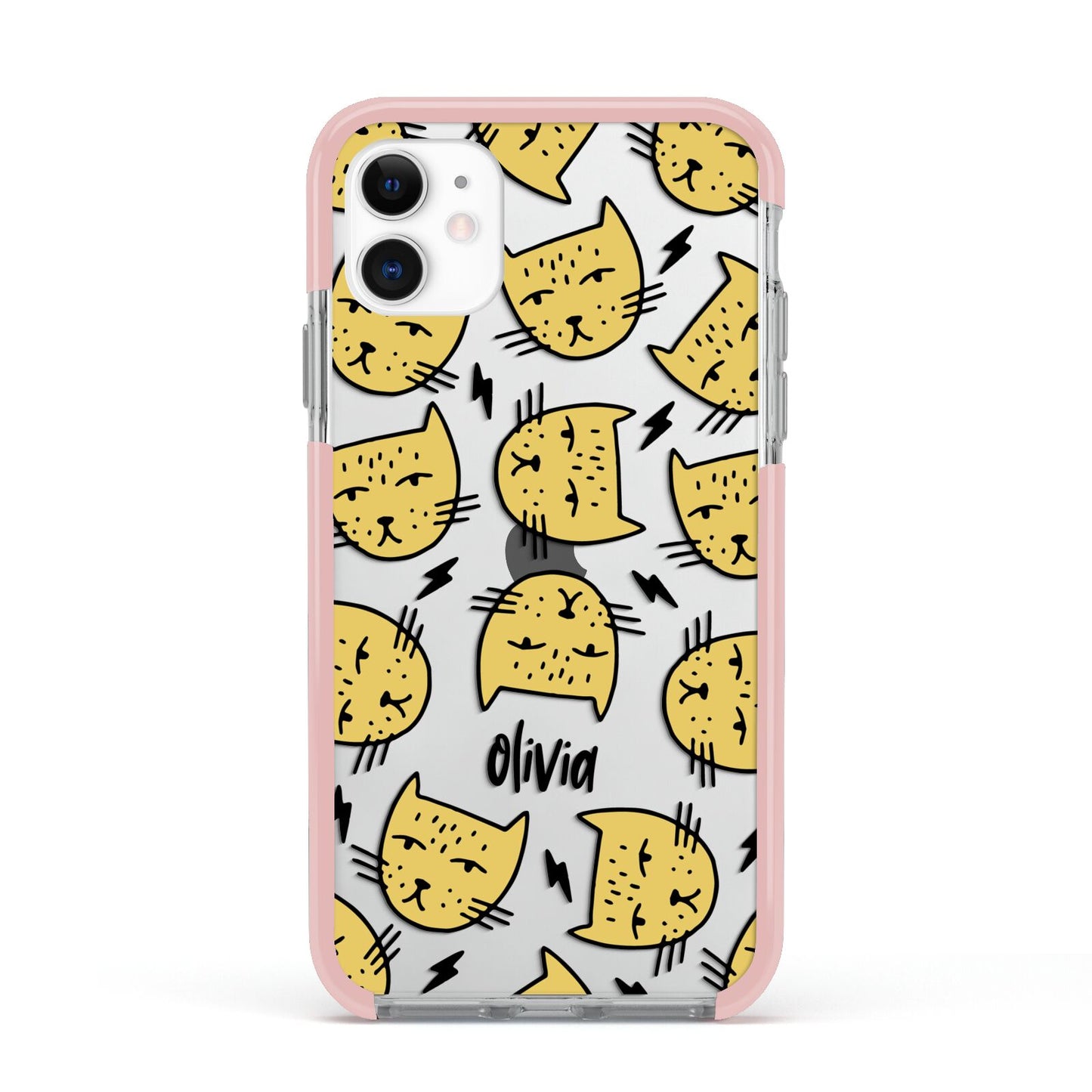 Lightning Cat Face Custom Apple iPhone 11 in White with Pink Impact Case