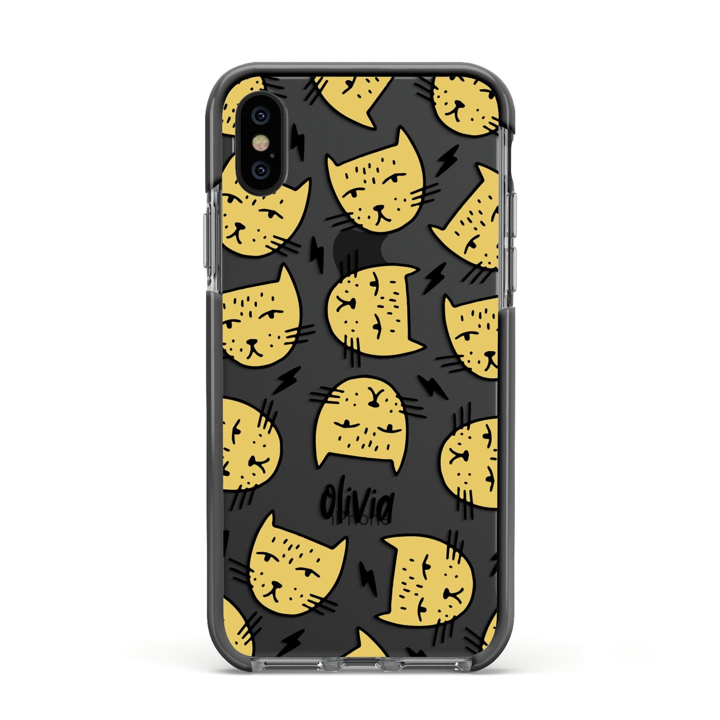 Lightning Cat Face Custom Apple iPhone Xs Impact Case Black Edge on Black Phone