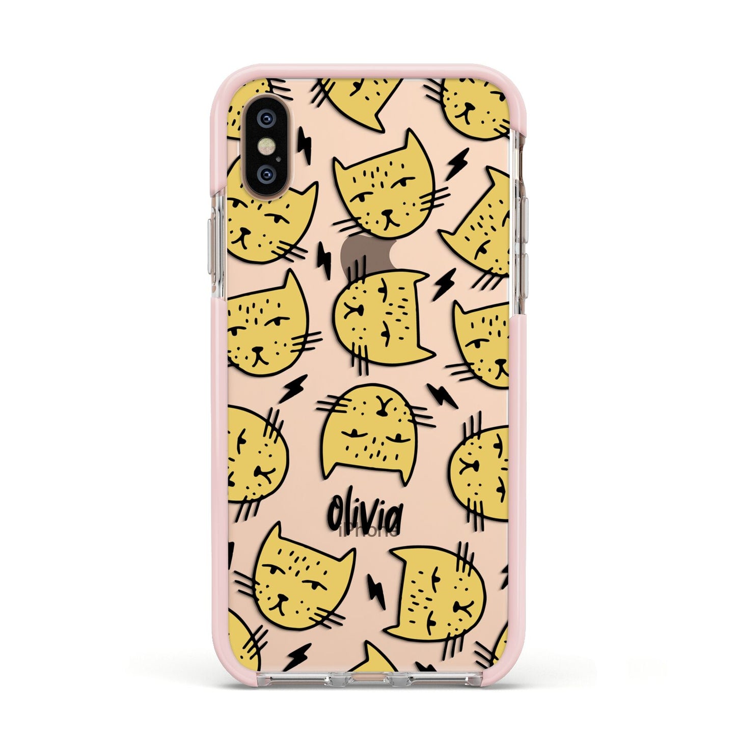 Lightning Cat Face Custom Apple iPhone Xs Impact Case Pink Edge on Gold Phone