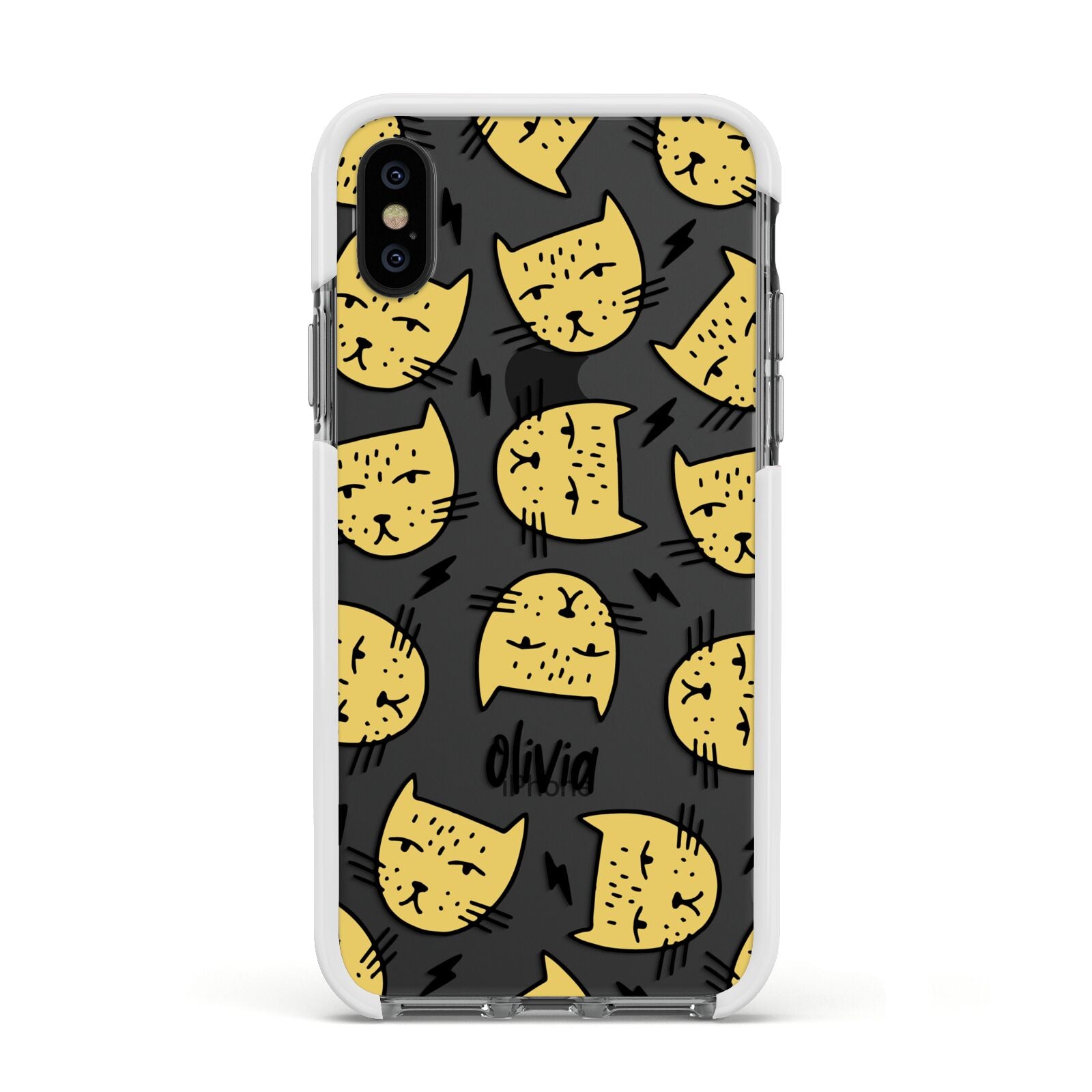 Lightning Cat Face Custom Apple iPhone Xs Impact Case White Edge on Black Phone