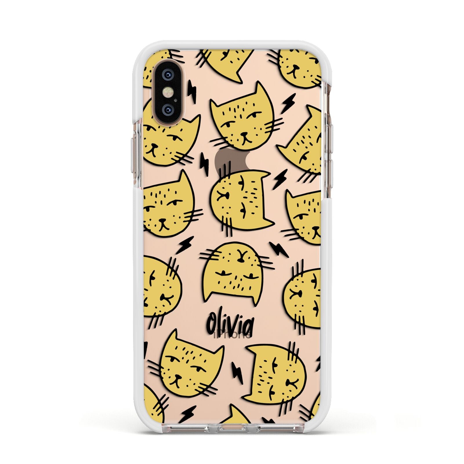 Lightning Cat Face Custom Apple iPhone Xs Impact Case White Edge on Gold Phone