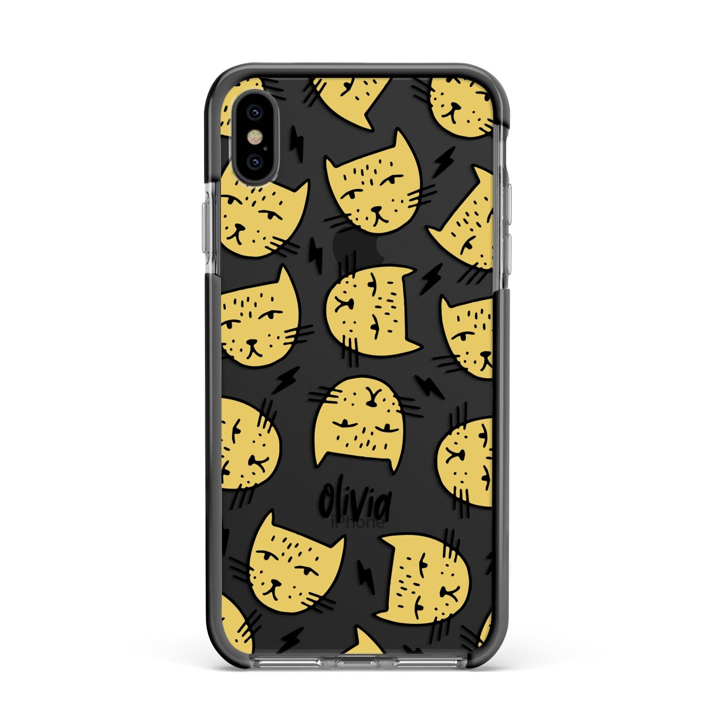 Lightning Cat Face Custom Apple iPhone Xs Max Impact Case Black Edge on Black Phone