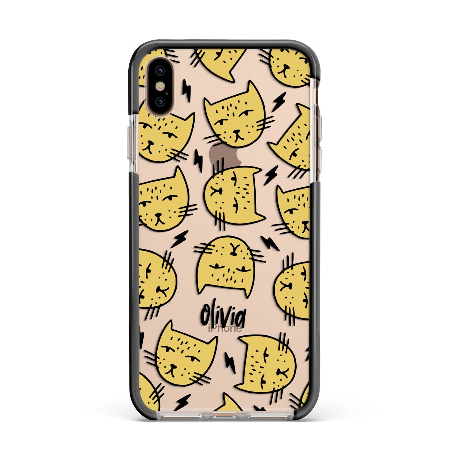 Lightning Cat Face Custom Apple iPhone Xs Max Impact Case Black Edge on Gold Phone