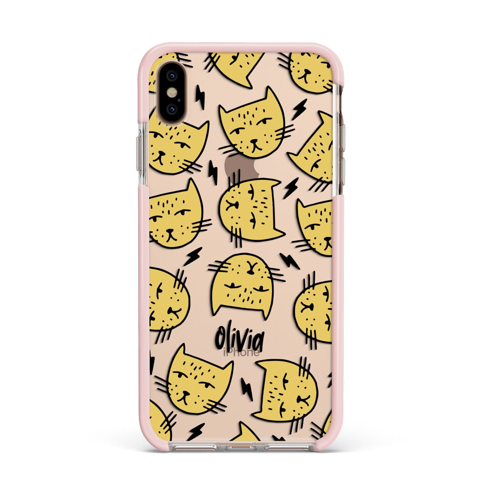 Lightning Cat Face Custom Apple iPhone Xs Max Impact Case Pink Edge on Gold Phone