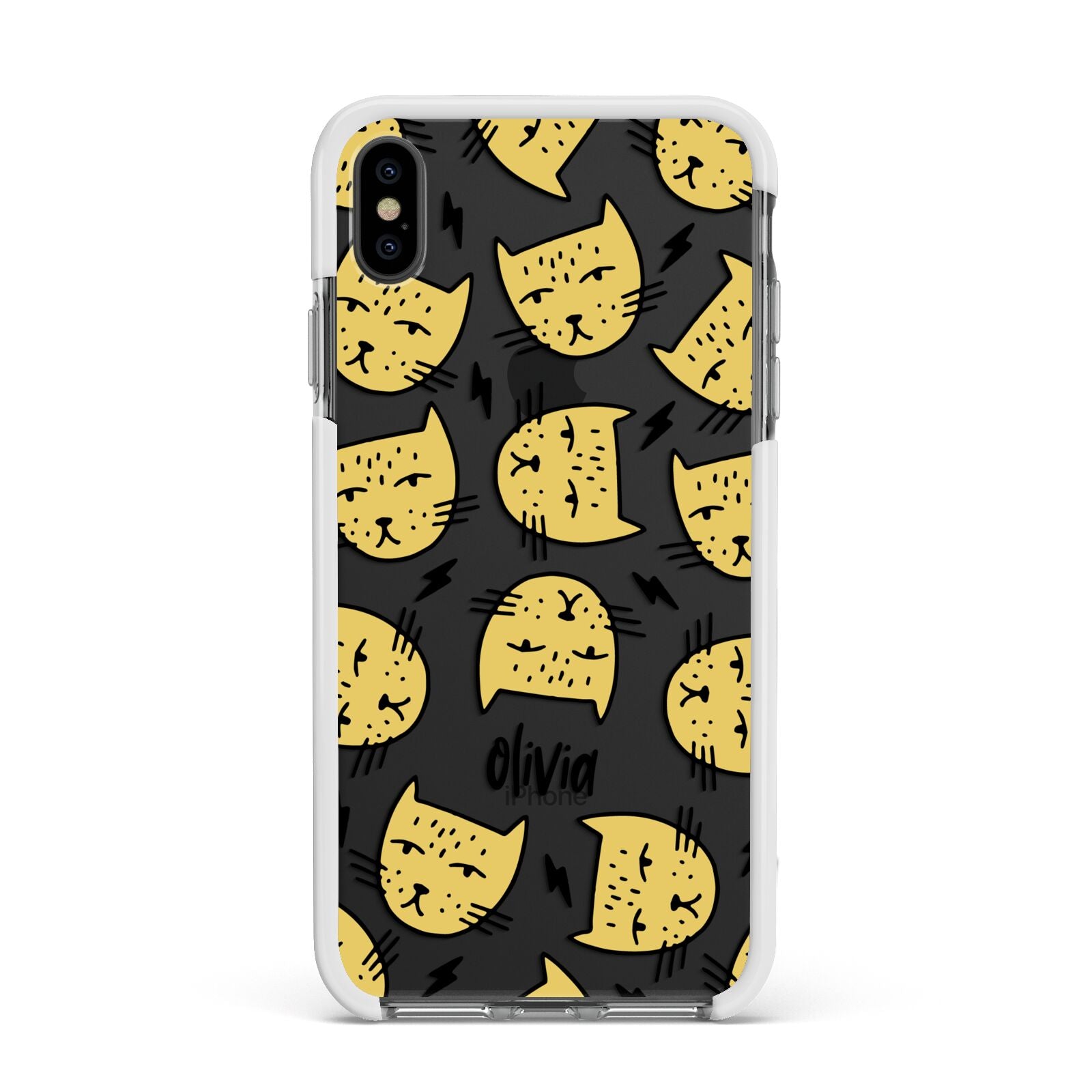 Lightning Cat Face Custom Apple iPhone Xs Max Impact Case White Edge on Black Phone