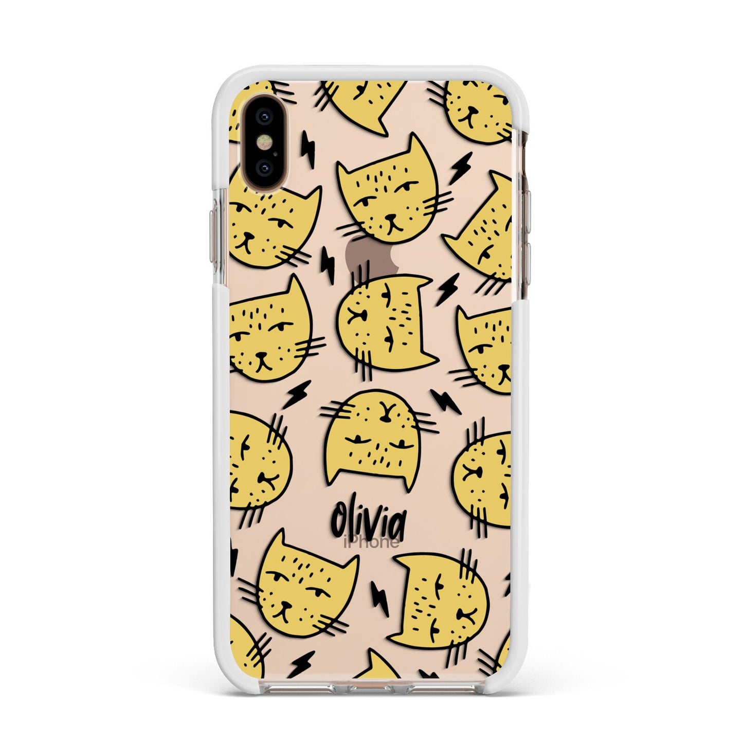 Lightning Cat Face Custom Apple iPhone Xs Max Impact Case White Edge on Gold Phone