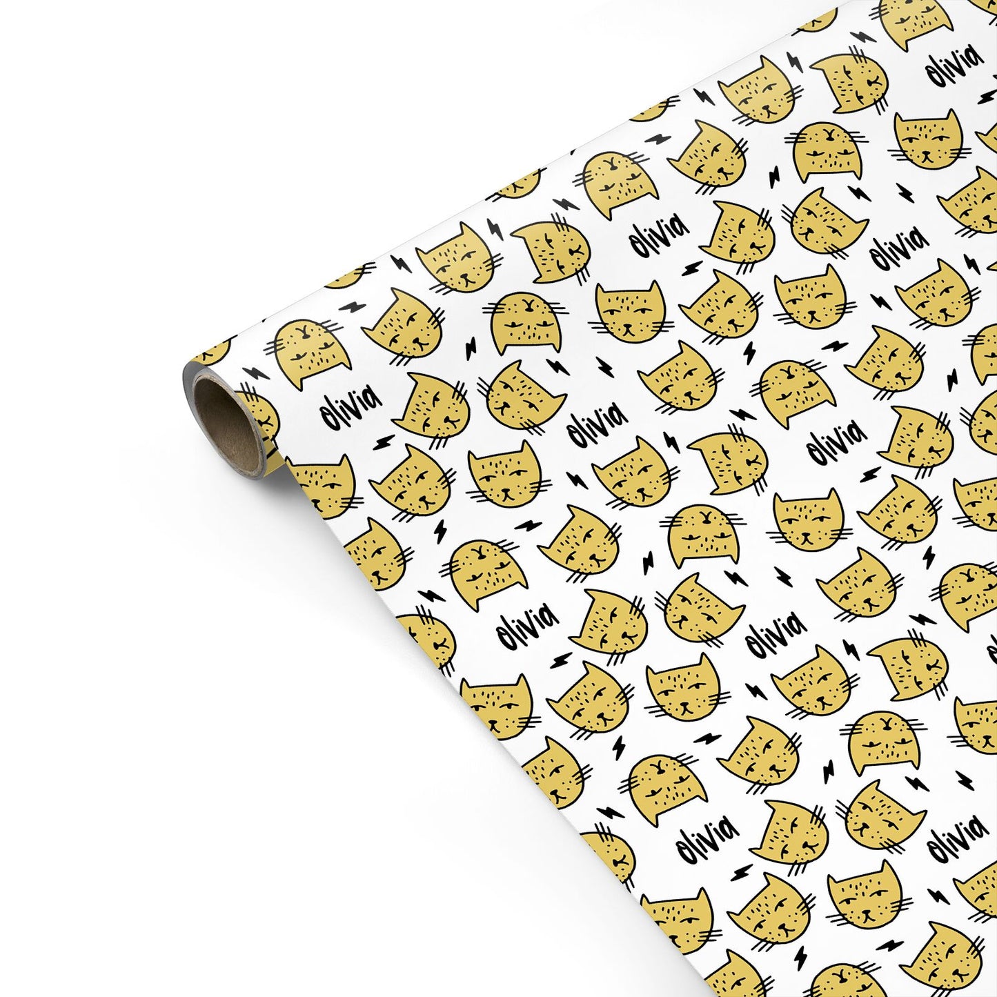 Lightning Cat Face Custom Personalised Gift Wrap