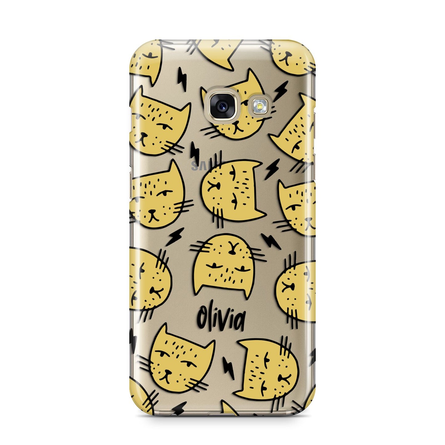 Lightning Cat Face Custom Samsung Galaxy A3 2017 Case on gold phone