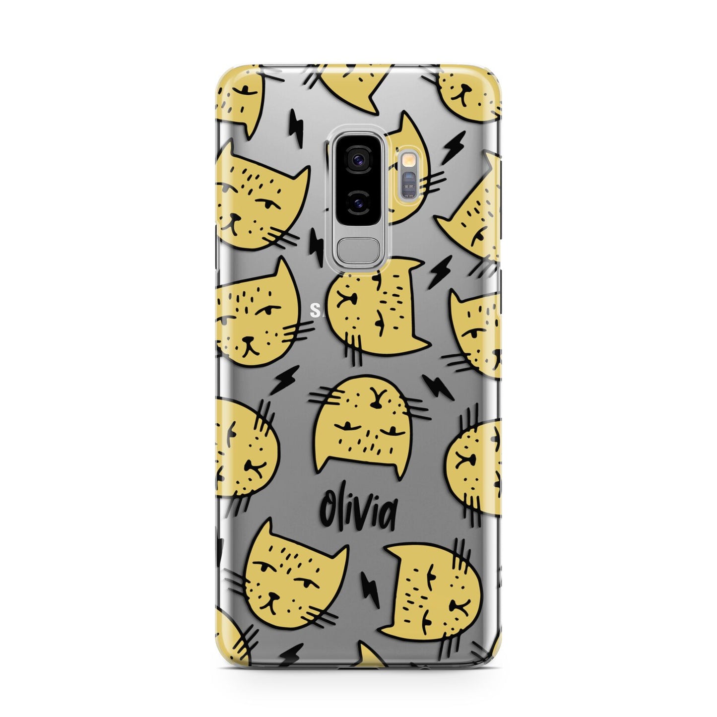 Lightning Cat Face Custom Samsung Galaxy S9 Plus Case on Silver phone