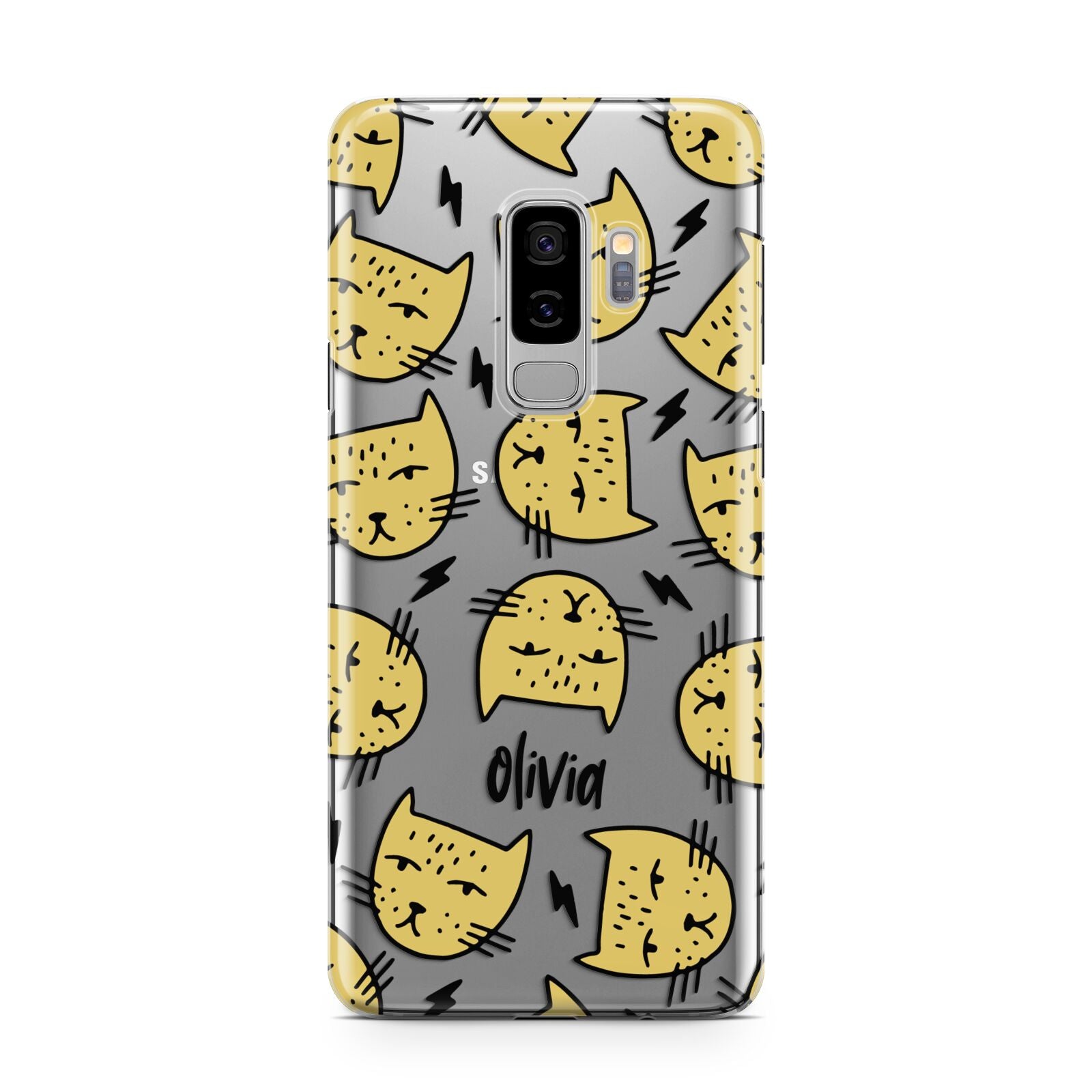 Lightning Cat Face Custom Samsung Galaxy S9 Plus Case on Silver phone