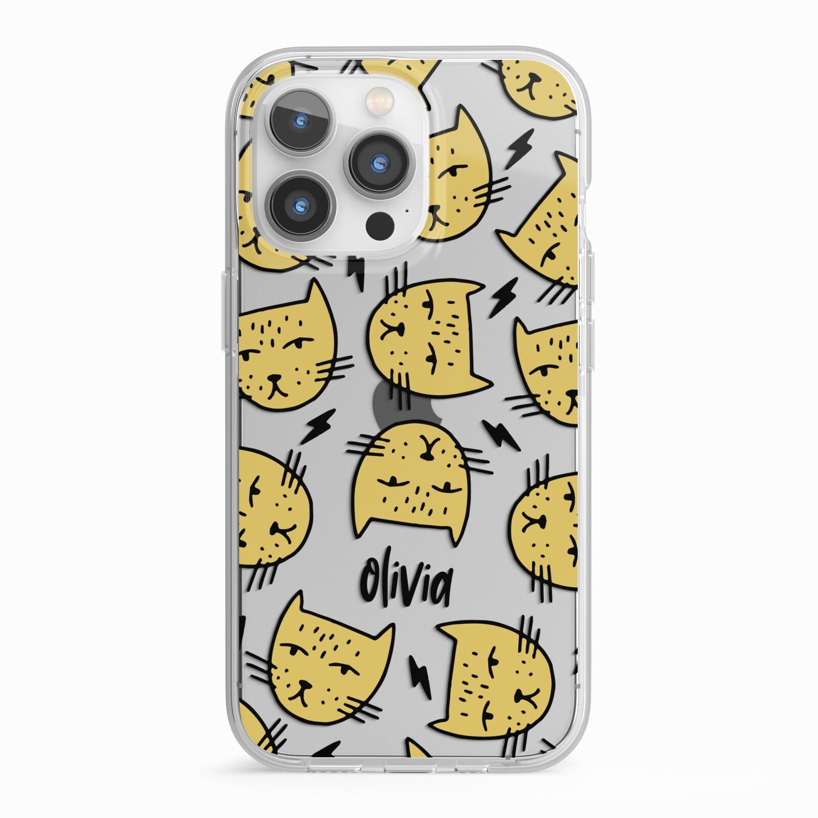 Lightning Cat Face Custom iPhone 13 Pro TPU Impact Case with White Edges