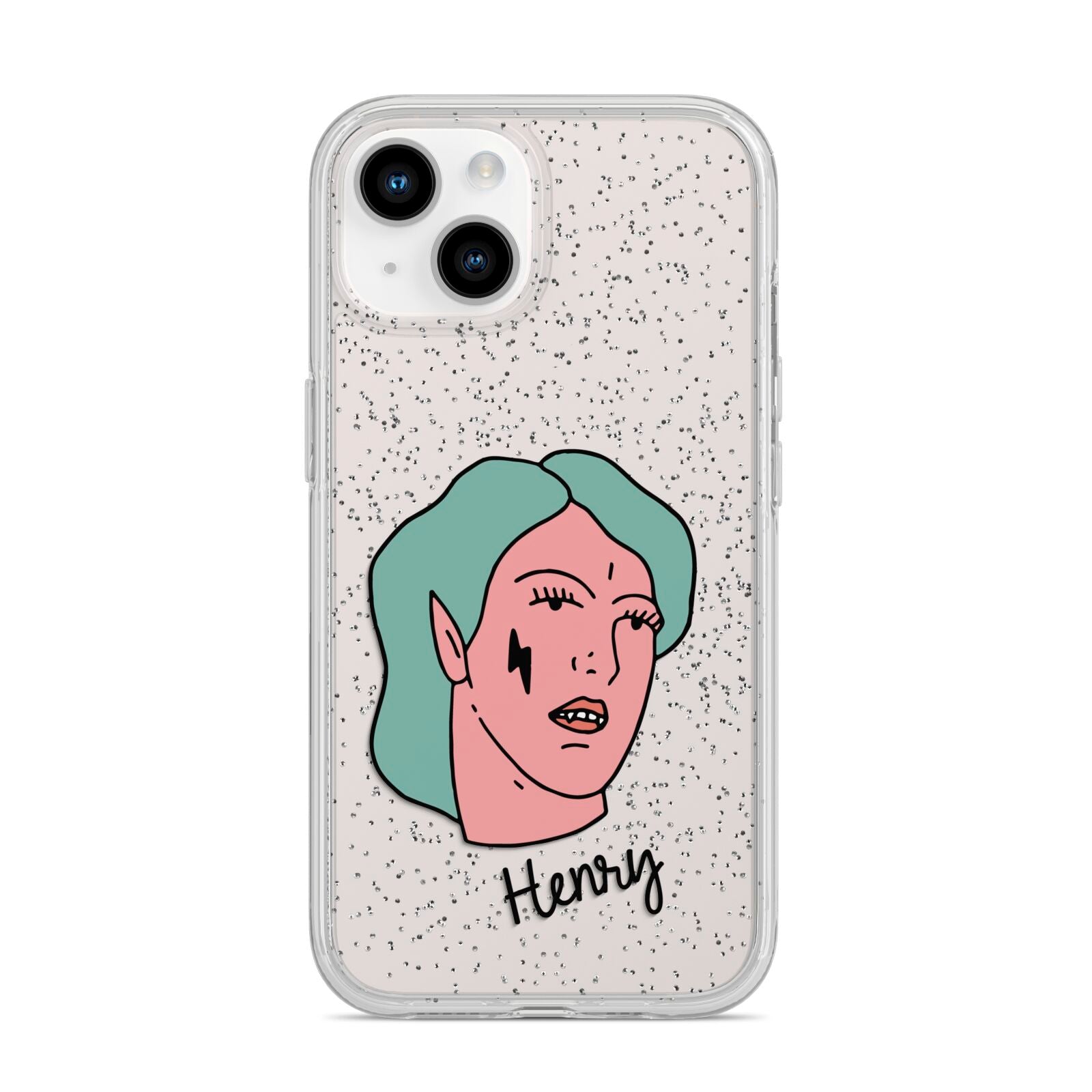 Lightning Fang Face Custom iPhone 14 Glitter Tough Case Starlight