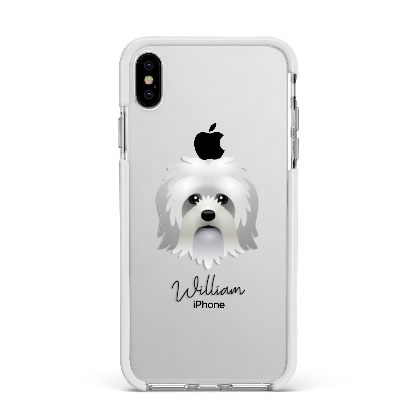 Lo wchen Personalised Apple iPhone Xs Max Impact Case White Edge on Silver Phone