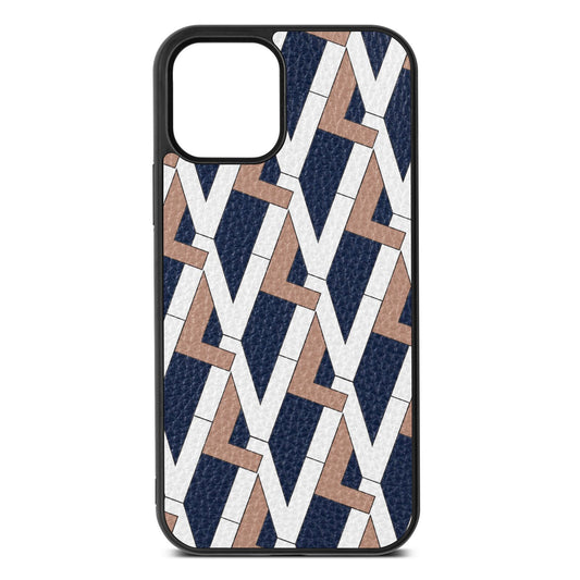 Logo Navy Blue Pebble Leather iPhone 12 Case