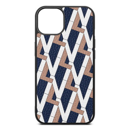 Logo Navy Blue Pebble Leather iPhone 13 Case