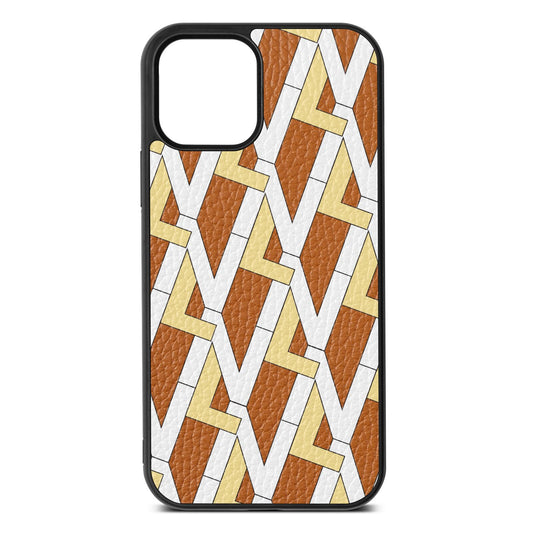 Logo Tan Pebble Leather iPhone 12 Case