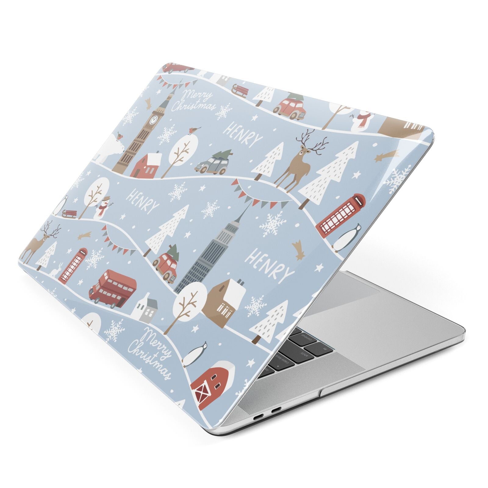 London Christmas Scene Personalised Apple MacBook Case Side View