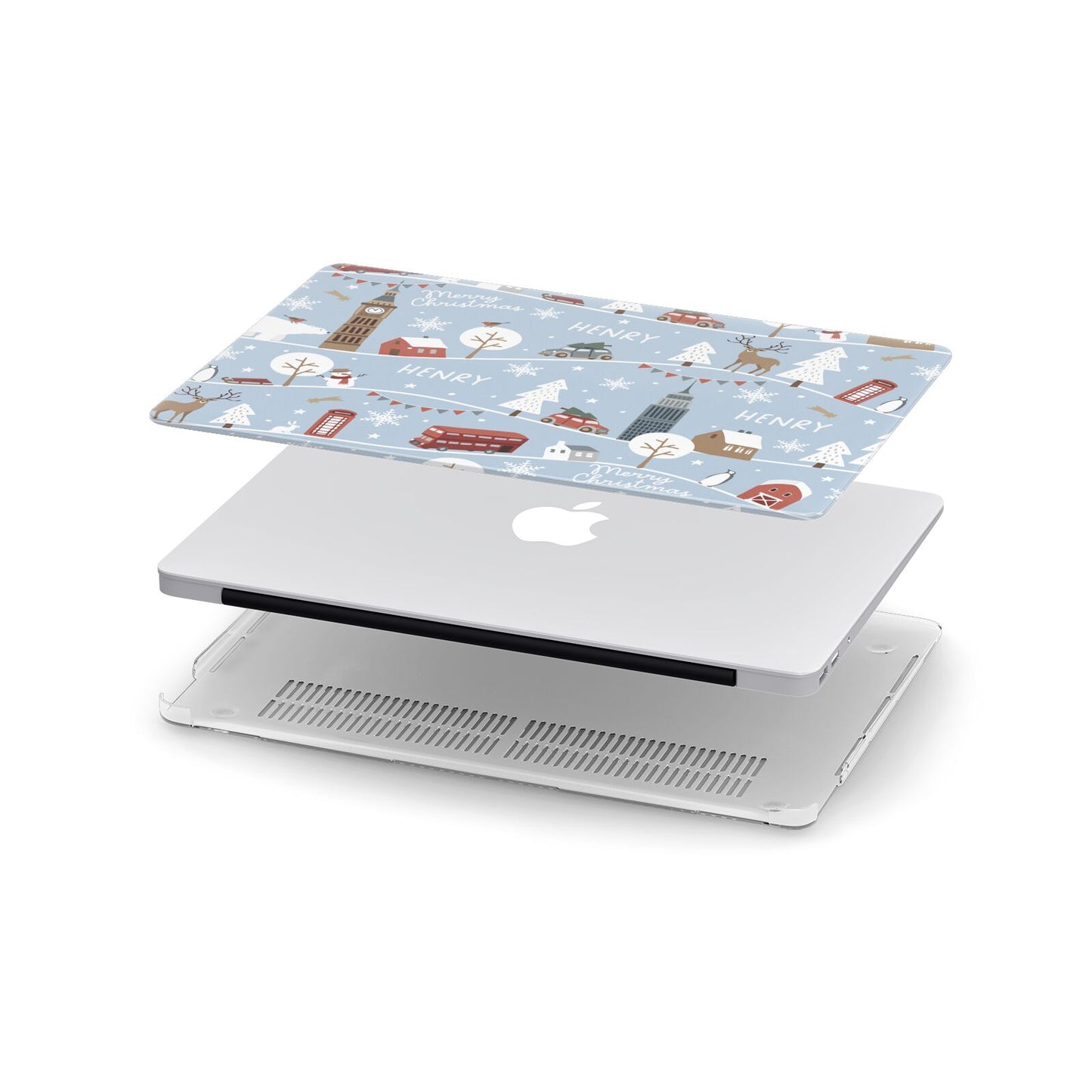 London Christmas Scene Personalised Apple MacBook Case in Detail