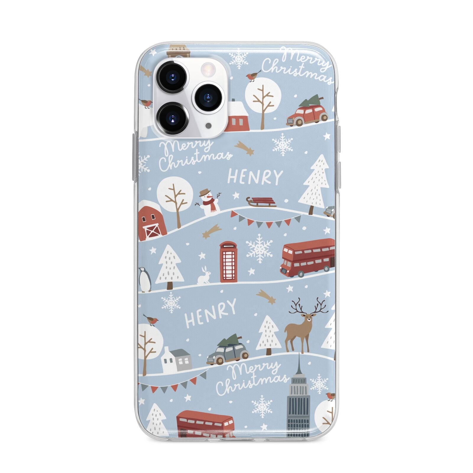 London Christmas Scene Personalised Apple iPhone 11 Pro in Silver with Bumper Case