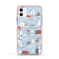 London Christmas Scene Personalised Apple iPhone 11 in White with Pink Impact Case