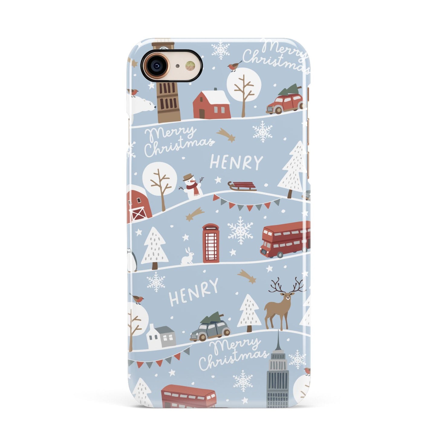 London Christmas Scene Personalised Apple iPhone 7 8 3D Snap Case