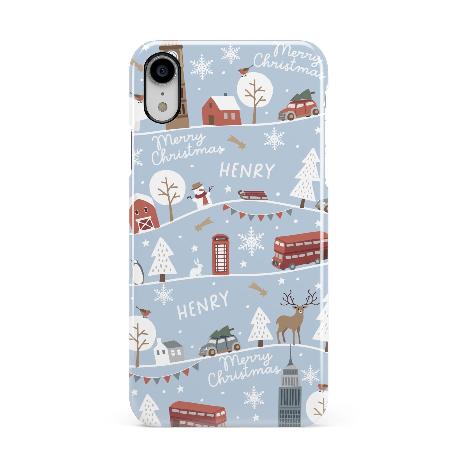 London Christmas Scene Personalised Apple iPhone XR White 3D Snap Case