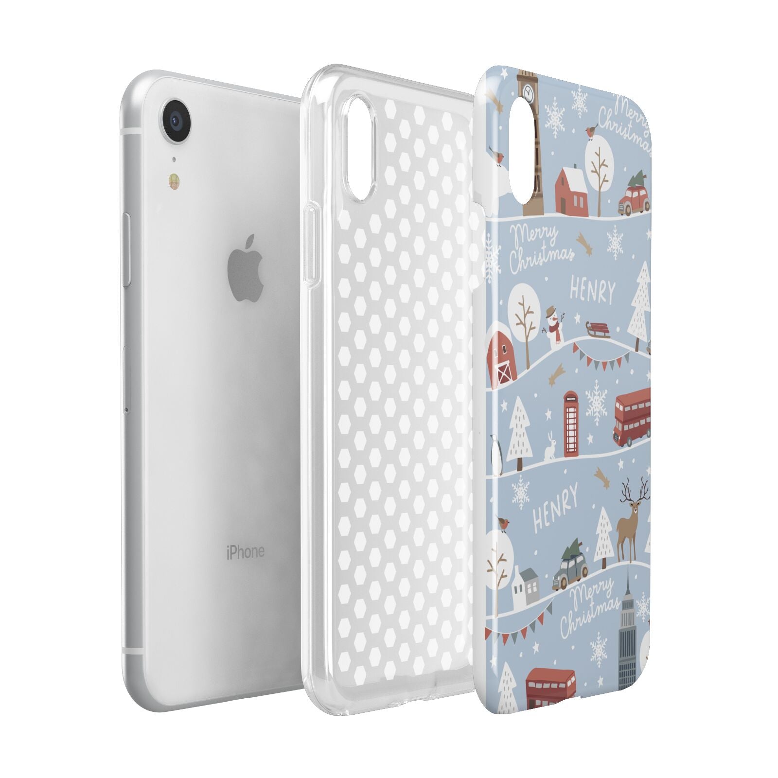 London Christmas Scene Personalised Apple iPhone XR White 3D Tough Case Expanded view