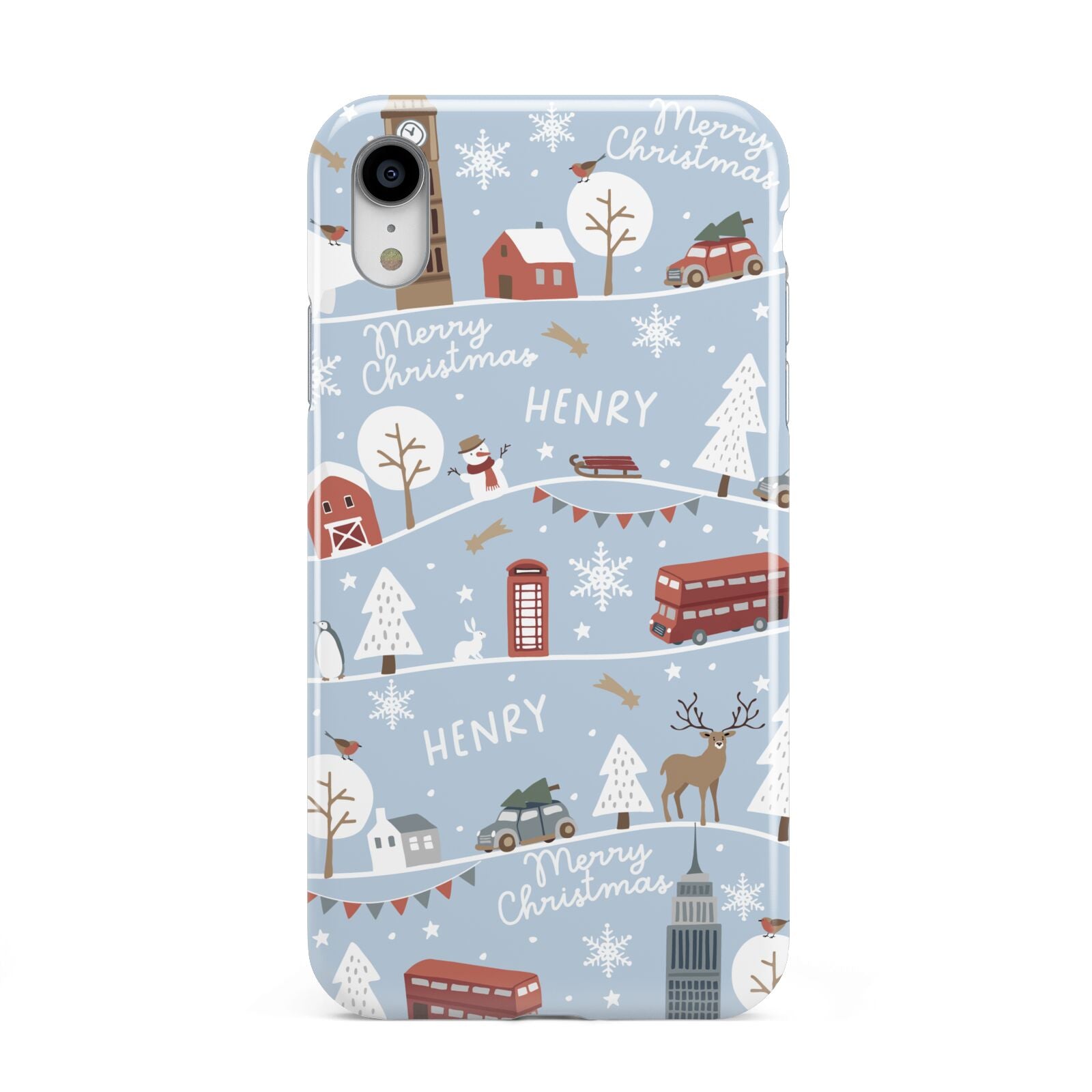 London Christmas Scene Personalised Apple iPhone XR White 3D Tough Case
