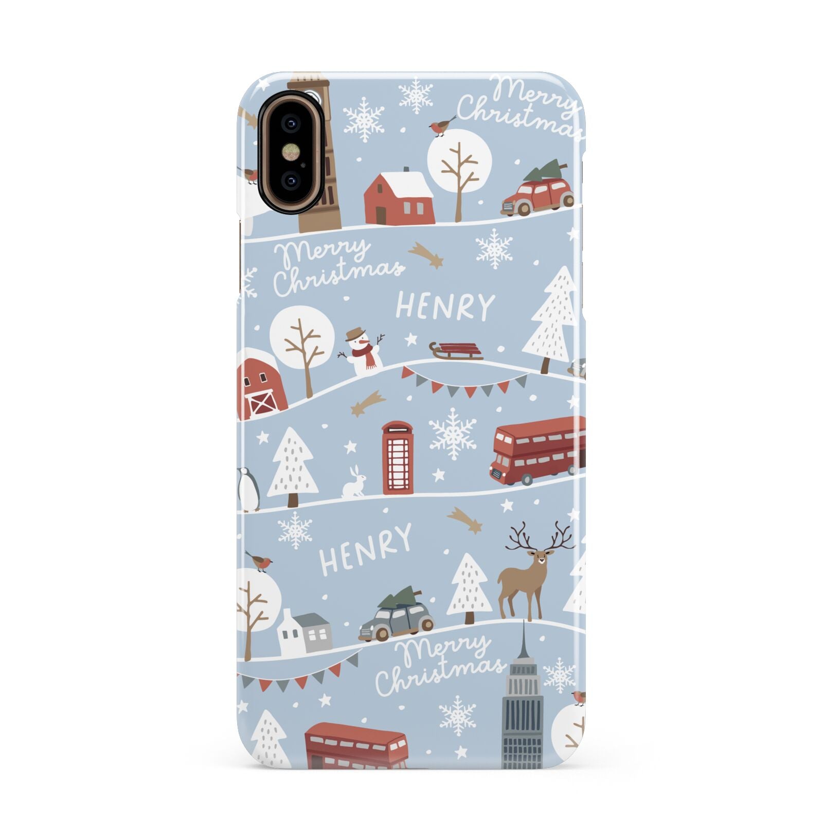 London Christmas Scene Personalised Apple iPhone Xs Max 3D Snap Case