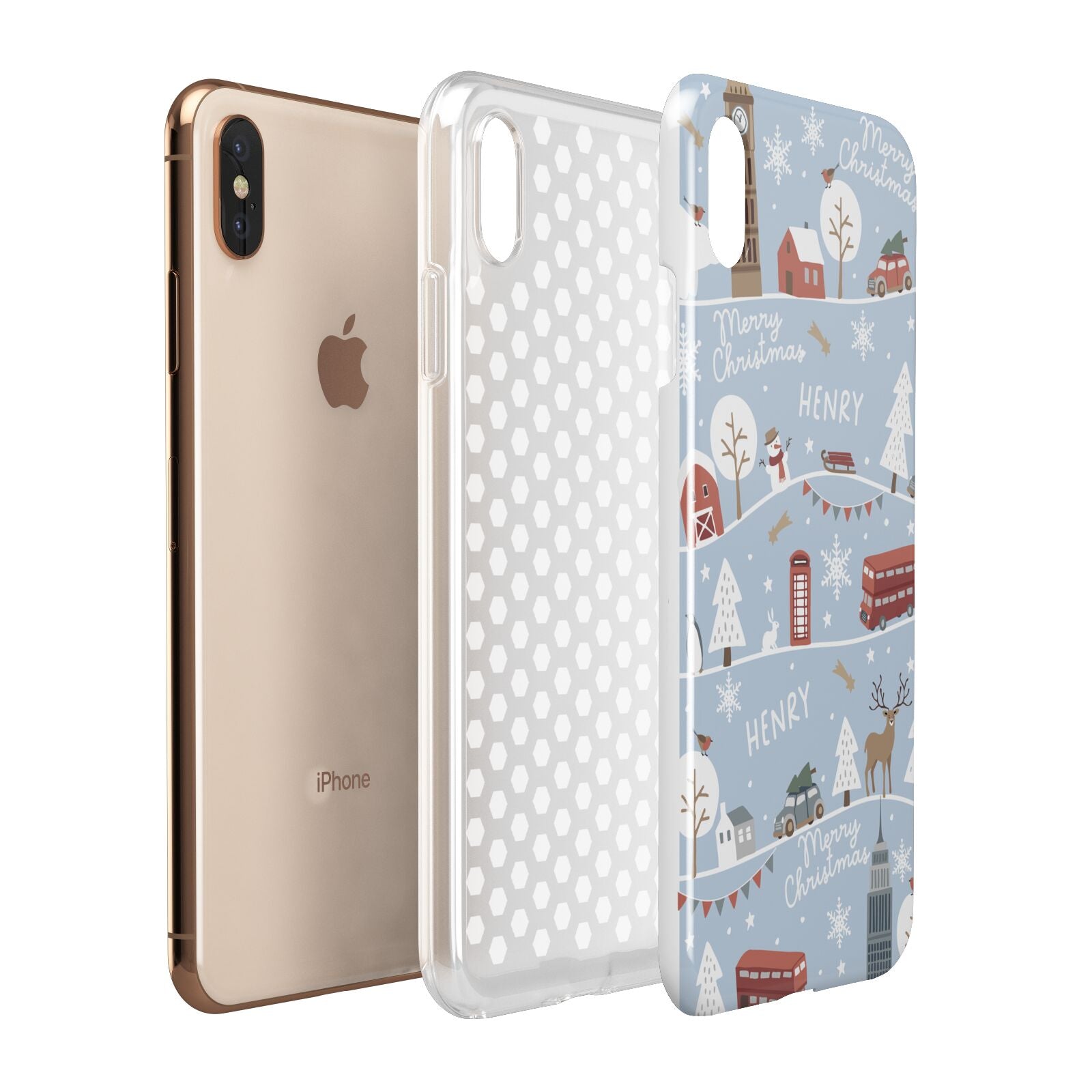 London Christmas Scene Personalised Apple iPhone Xs Max 3D Tough Case Expanded View