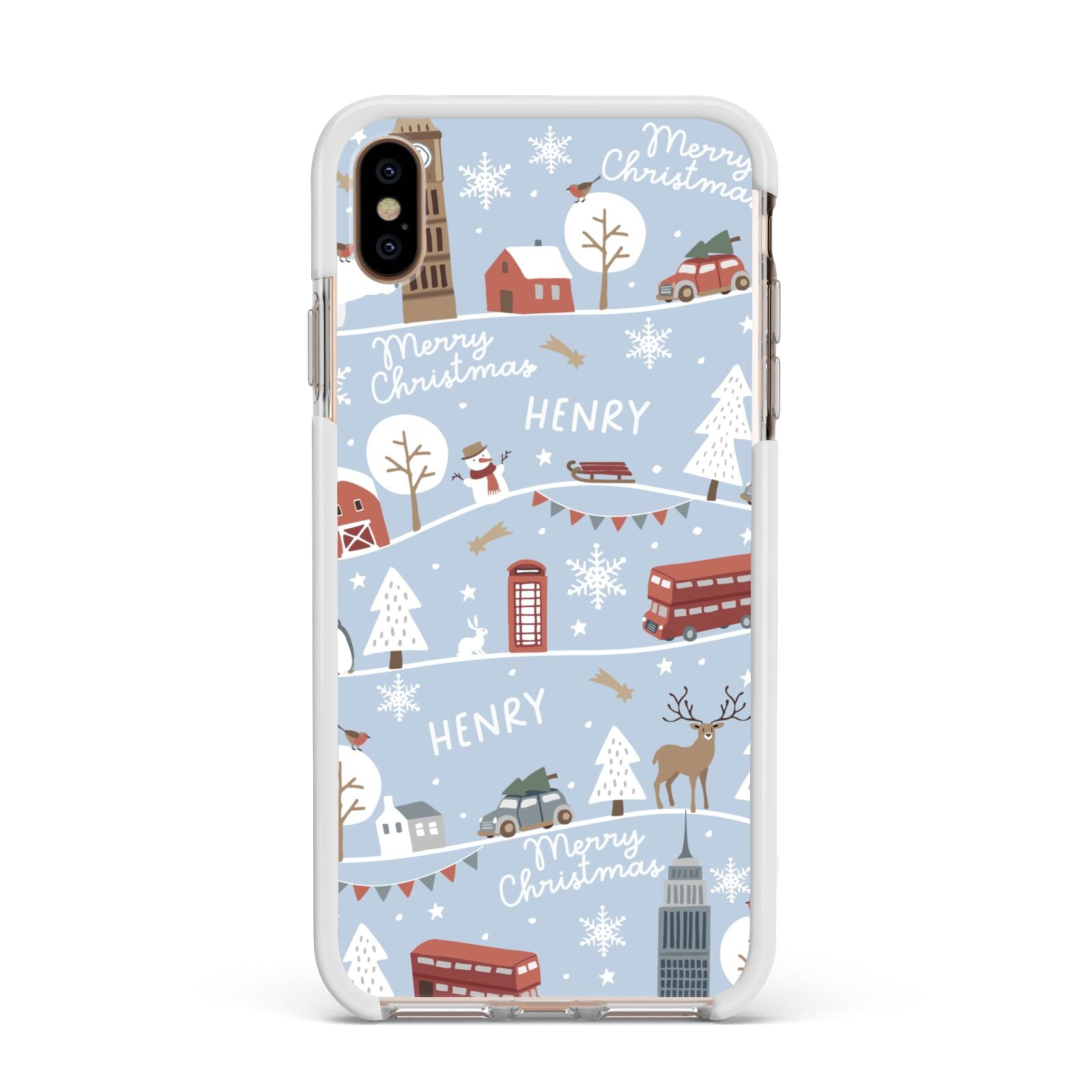 London Christmas Scene Personalised Apple iPhone Xs Max Impact Case White Edge on Gold Phone