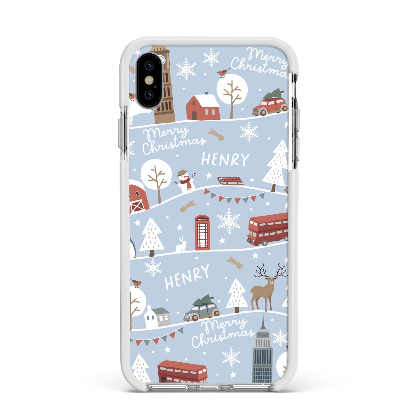 London Christmas Scene Personalised Apple iPhone Xs Max Impact Case White Edge on Silver Phone