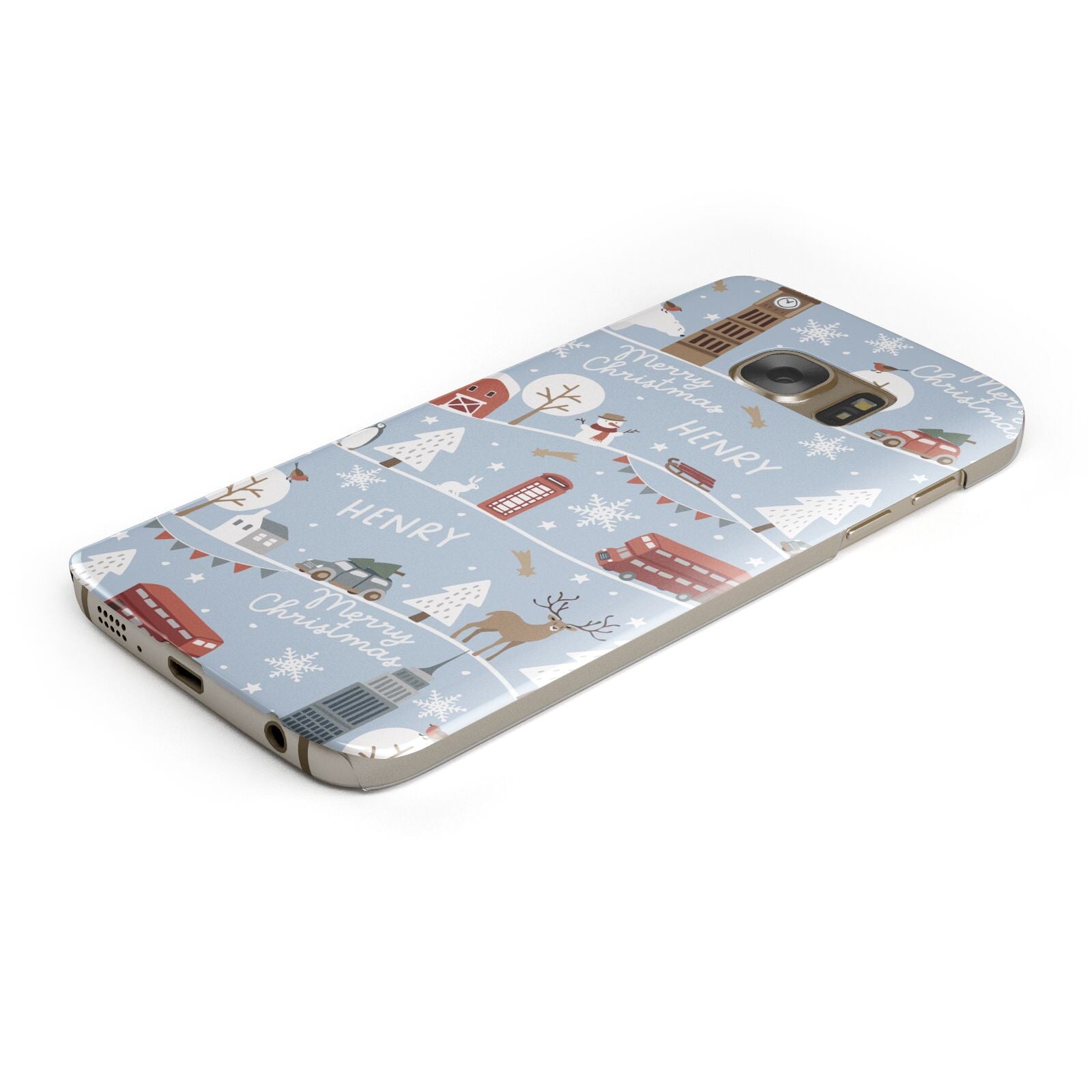 London Christmas Scene Personalised Protective Samsung Galaxy Case Angled Image