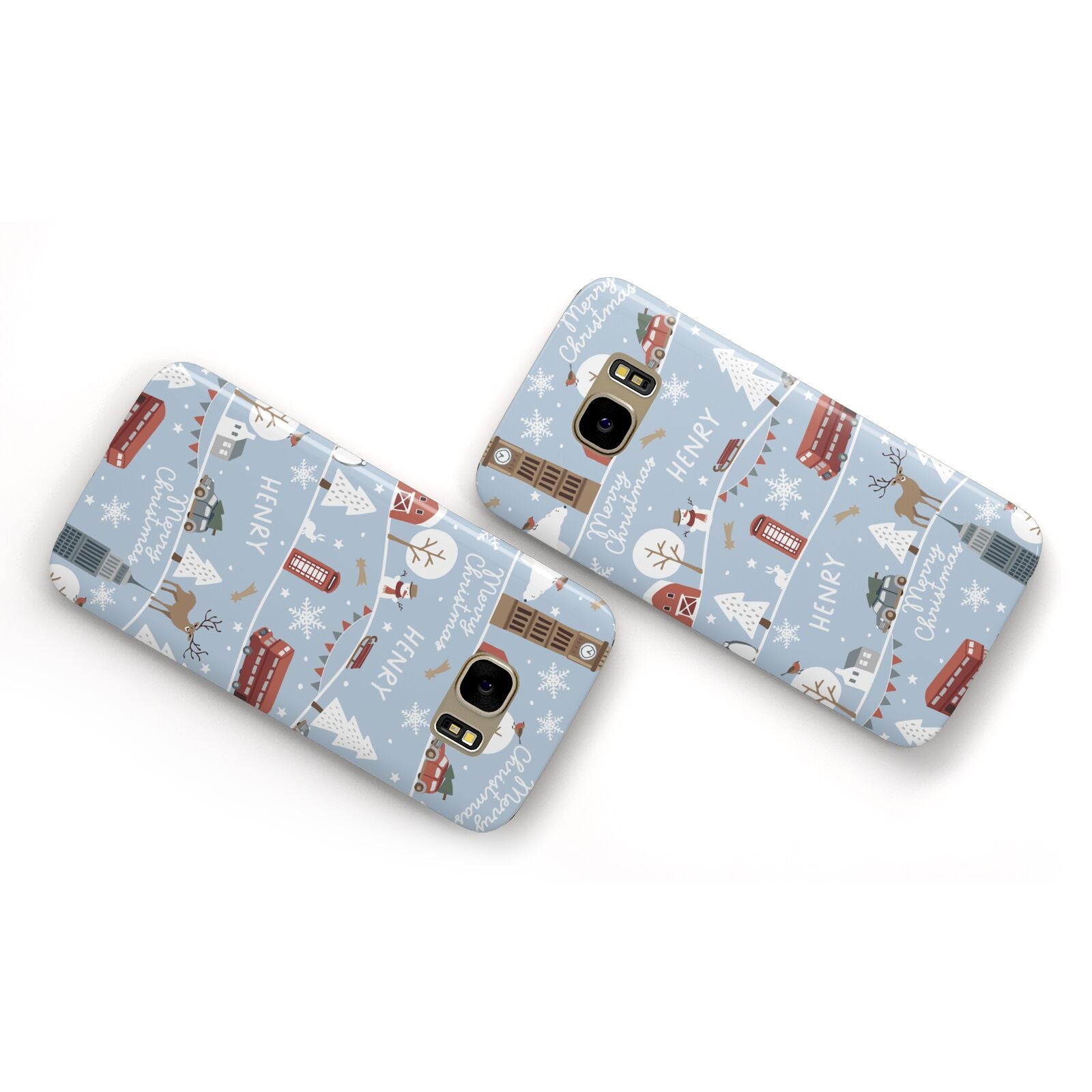 London Christmas Scene Personalised Samsung Galaxy Case Flat Overview