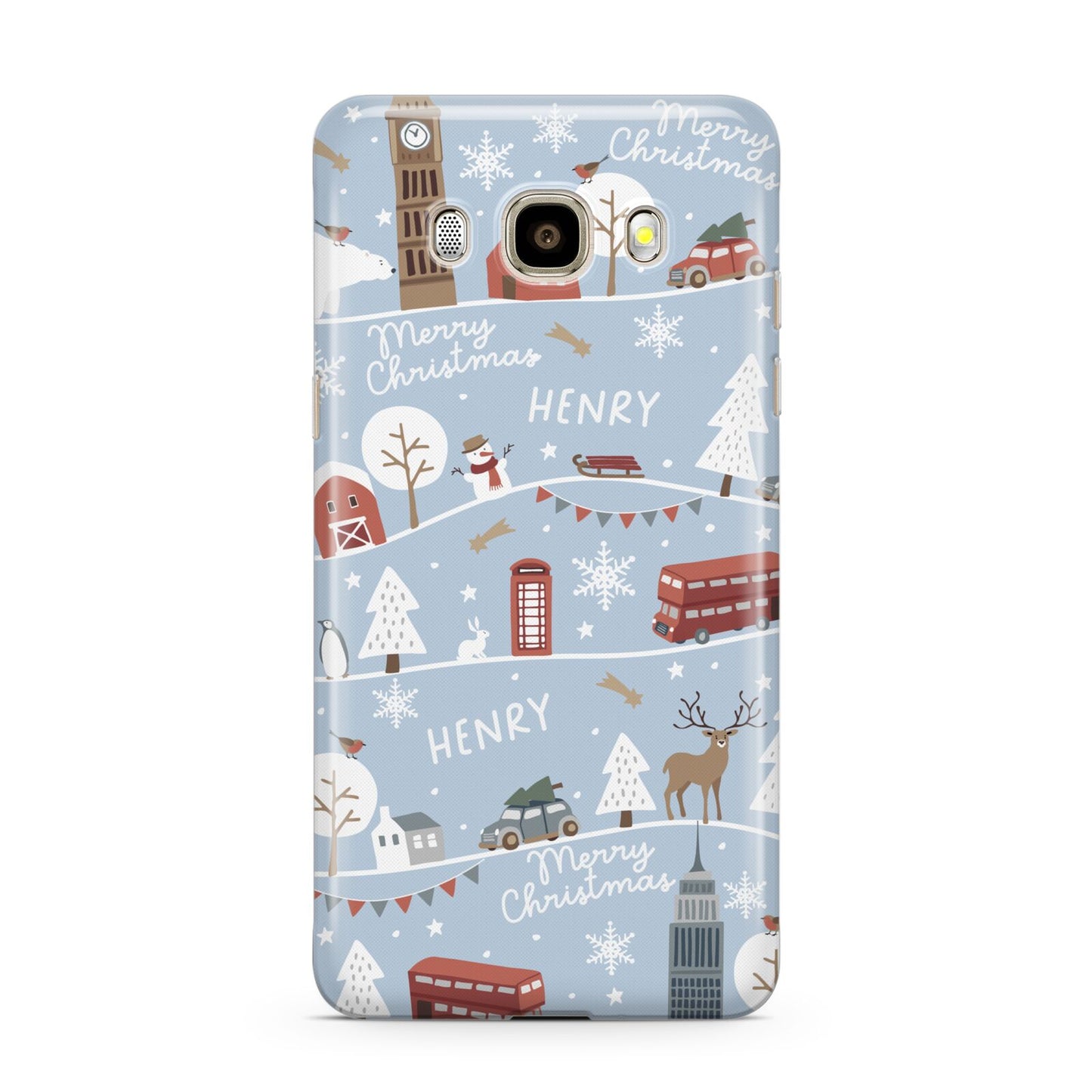 London Christmas Scene Personalised Samsung Galaxy J7 2016 Case on gold phone