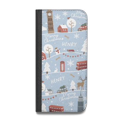 London Christmas Scene Personalised Vegan Leather Flip iPhone Case