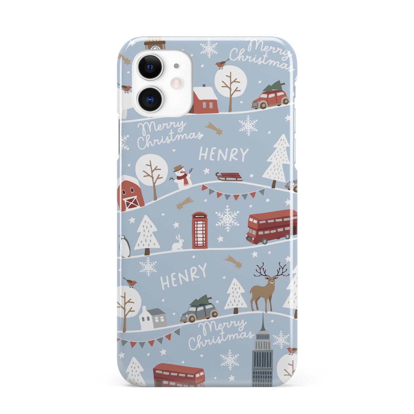 London Christmas Scene Personalised iPhone 11 3D Snap Case