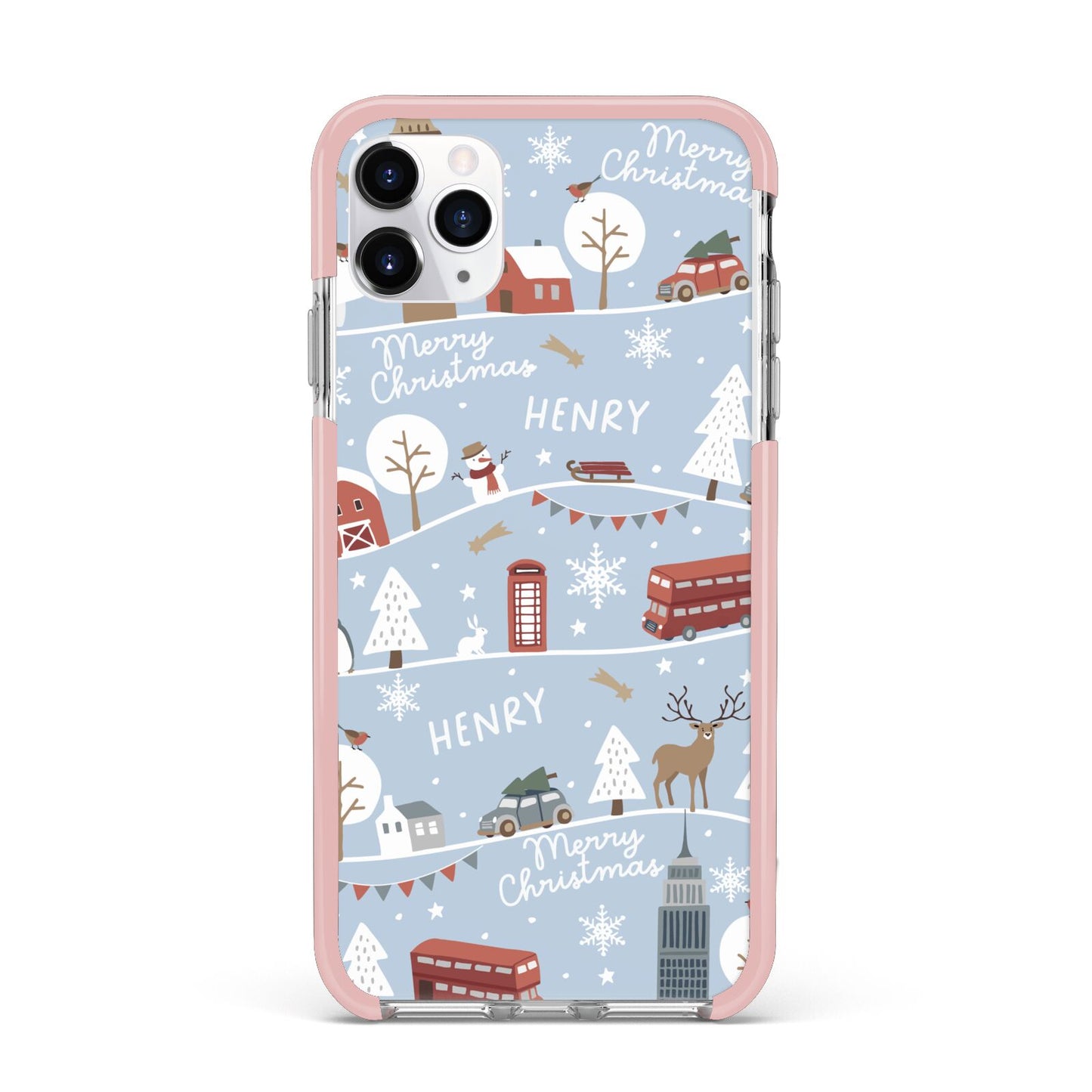 London Christmas Scene Personalised iPhone 11 Pro Max Impact Pink Edge Case