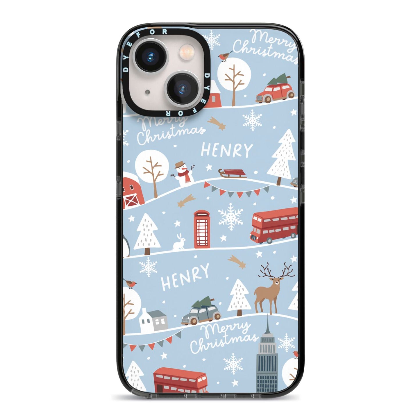 London Christmas Scene Personalised iPhone 13 Black Impact Case on Silver phone