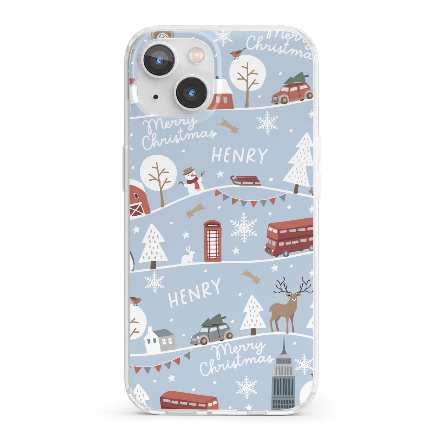 London Christmas Scene Personalised iPhone 13 Clear Bumper Case